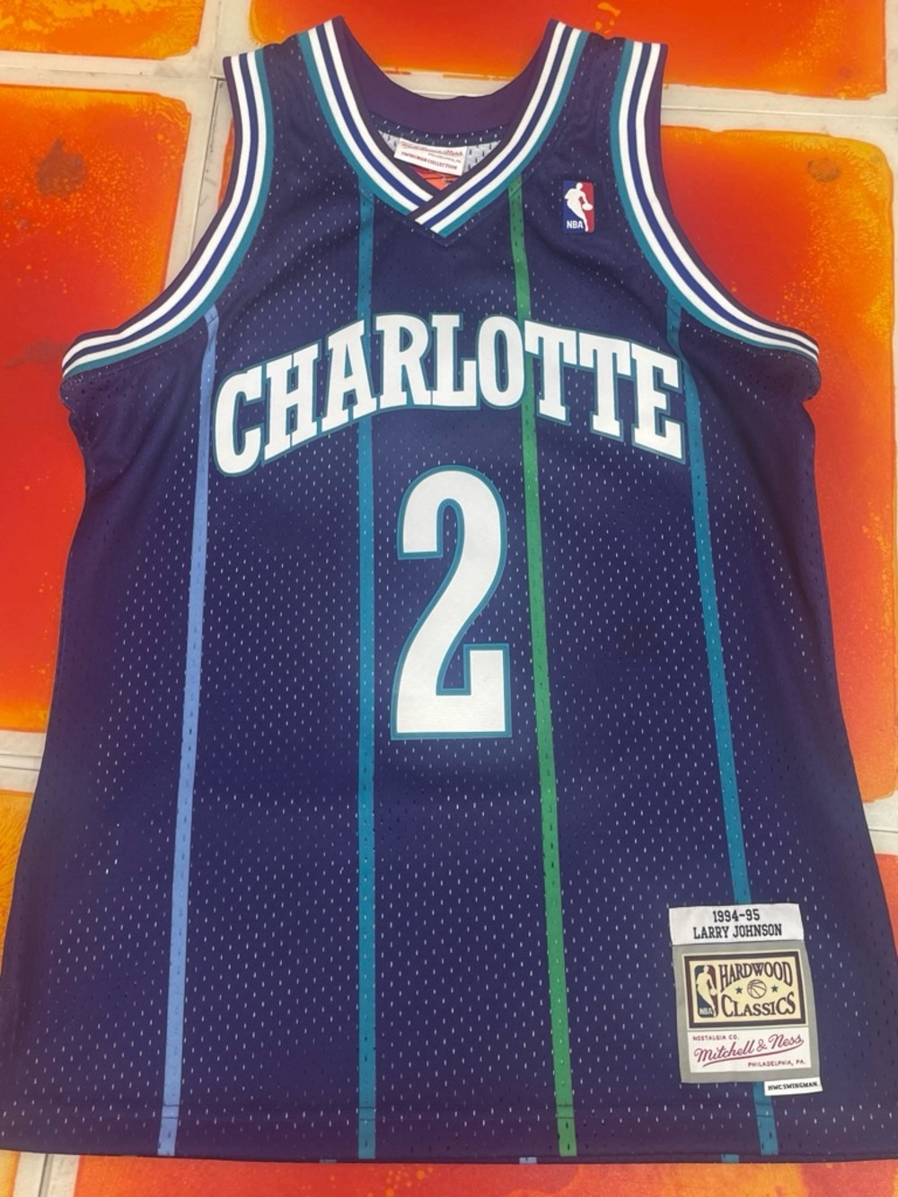 Charlotte Mitchell & NESS Hardwood Classics Larry Johnson Basketball Jersey